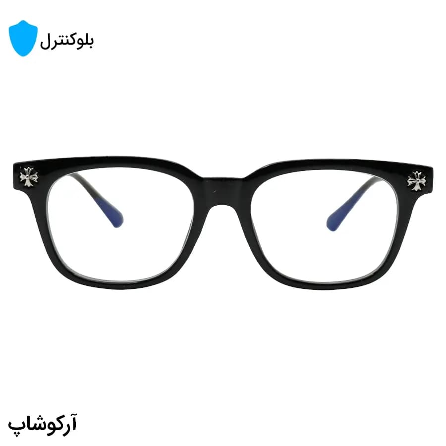عینک بلوکنترل با فریم شکل مستطیلی، رنگ مشکی، برند کروم هارتز و لنز بلوکنترل کره‌ای برند SKY مدل 2273 — تصویر ۳