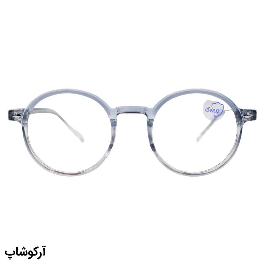 عینک با فریم گرد و دایره‌ای، رنگ آبی و عدسی بی‌رنگ و از جنس پلی کربنات (بلوکات) مدل 20351 — تصویر ۲