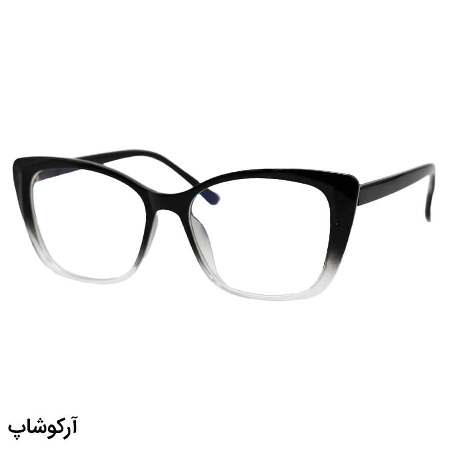 عینک طبی زنانه با فریم چشم گربه‌ای، از جنس کائوچو، رنگ مشکی و لنز بلوکات و قابل تعویض مدل 28016