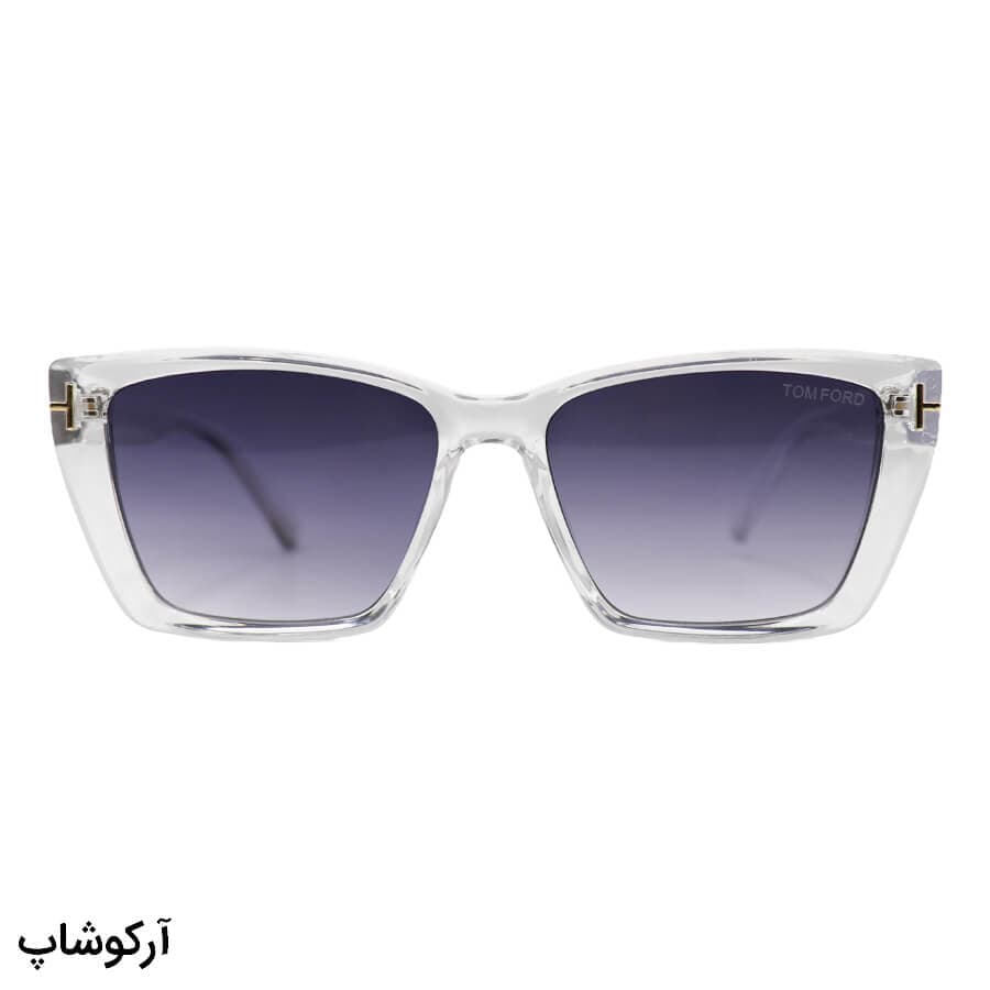 عینک آفتابی زنانه TOM FORD با فریم بیرنگ و شفاف، شکل چشم گربهای و لنز دودی سایه روشن مدل 0920 — تصویر ۲