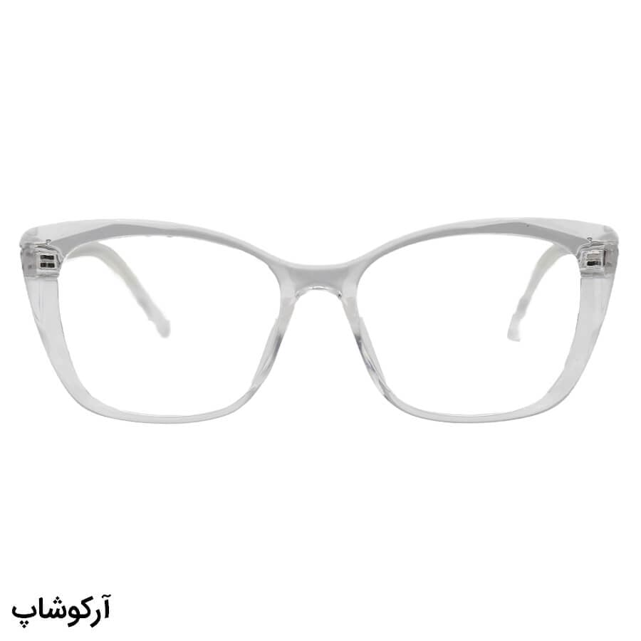 عینک طبی زنانه با فریم چشم گربه‌ای، از جنس کائوچو، بی‌رنگ و شفاف و لنز بلوکات و قابل تعویض مدل 28016 — تصویر ۳