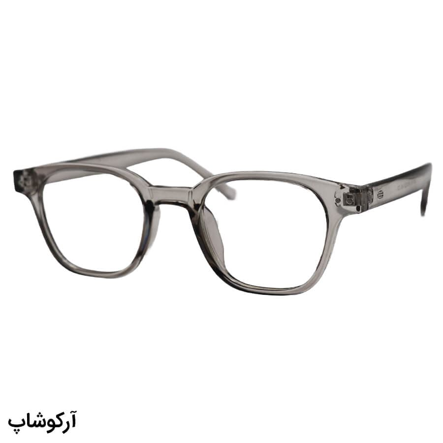 عینک طبی با فریم مربعی شکل، از جنس کائوچو، رنگ طوسی و لنز بلوکات قابل تعویض 203104