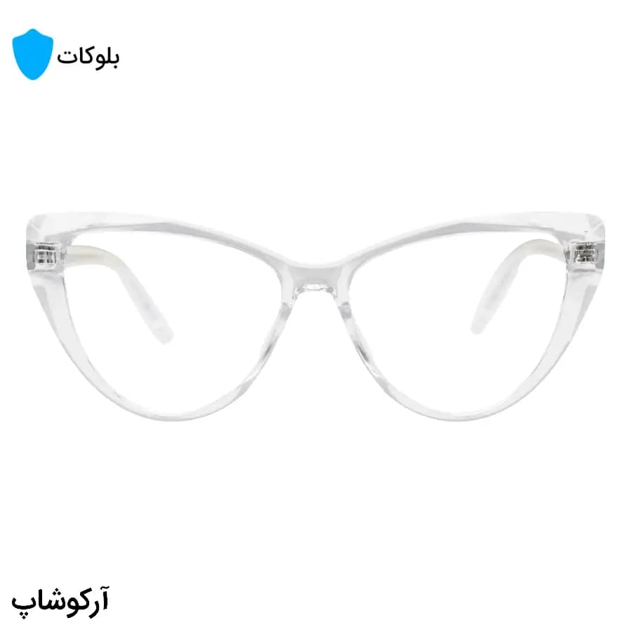 عینک زنانه با فریم بی‌رنگ و کریستالی، شکل چشم گربه‌ای، از جنس کائوچو و لنز بلوکات مدل 20386 — تصویر ۳