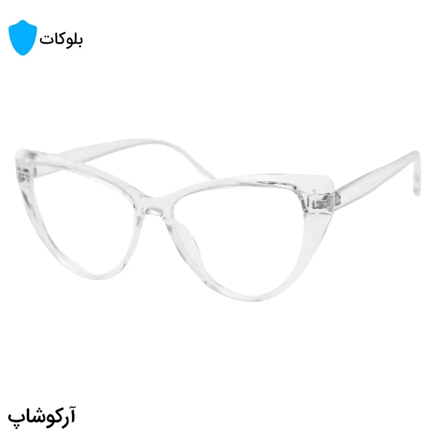 عینک زنانه با فریم بی‌رنگ و کریستالی، شکل چشم گربه‌ای، از جنس کائوچو و لنز بلوکات مدل 20386