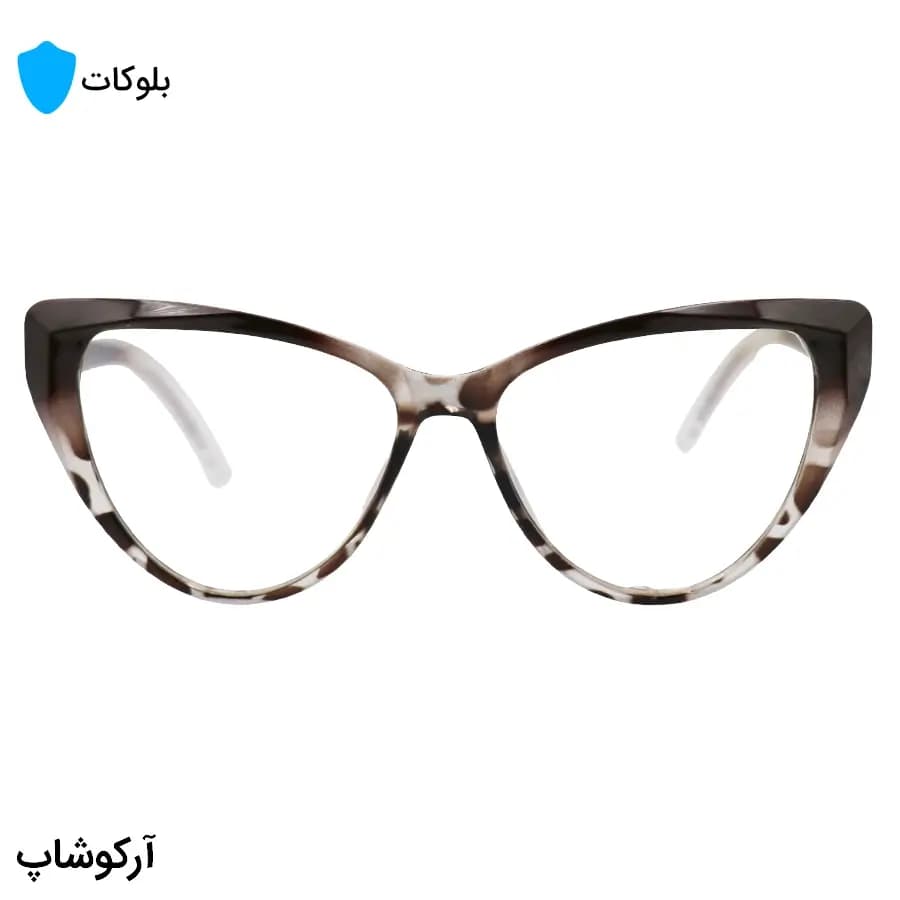 عینک زنانه با فریم قهوه‌ای رنگ، شکل چشم گربه‌ای، از جنس کائوچو و لنز بلوکات مدل 20386 — تصویر ۳