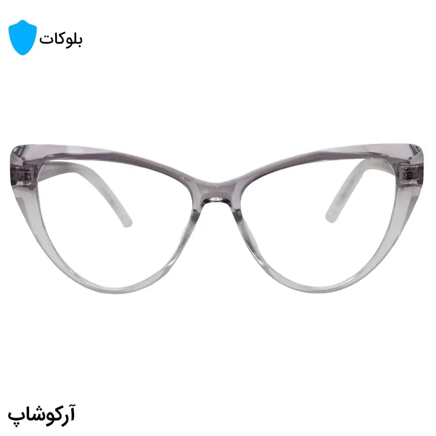 عینک زنانه با فریم بنفش رنگ، شکل چشم گربه‌ای، از جنس کائوچو و لنز بلوکات مدل 20386 — تصویر ۳