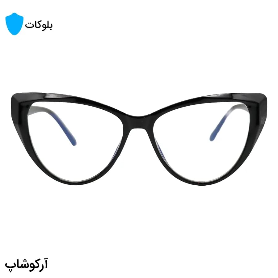 عینک زنانه با فریم مشکی رنگ، شکل چشم گربه‌ای، از جنس کائوچو و لنز بلوکات مدل 20386 — تصویر ۳