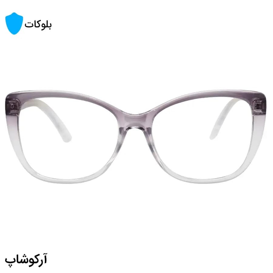عینک زنانه با فریم بنفش رنگ، شکل چشم گربه‌ای، از جنس کائوچو و لنز بلوکات مدل 20388 — تصویر ۳