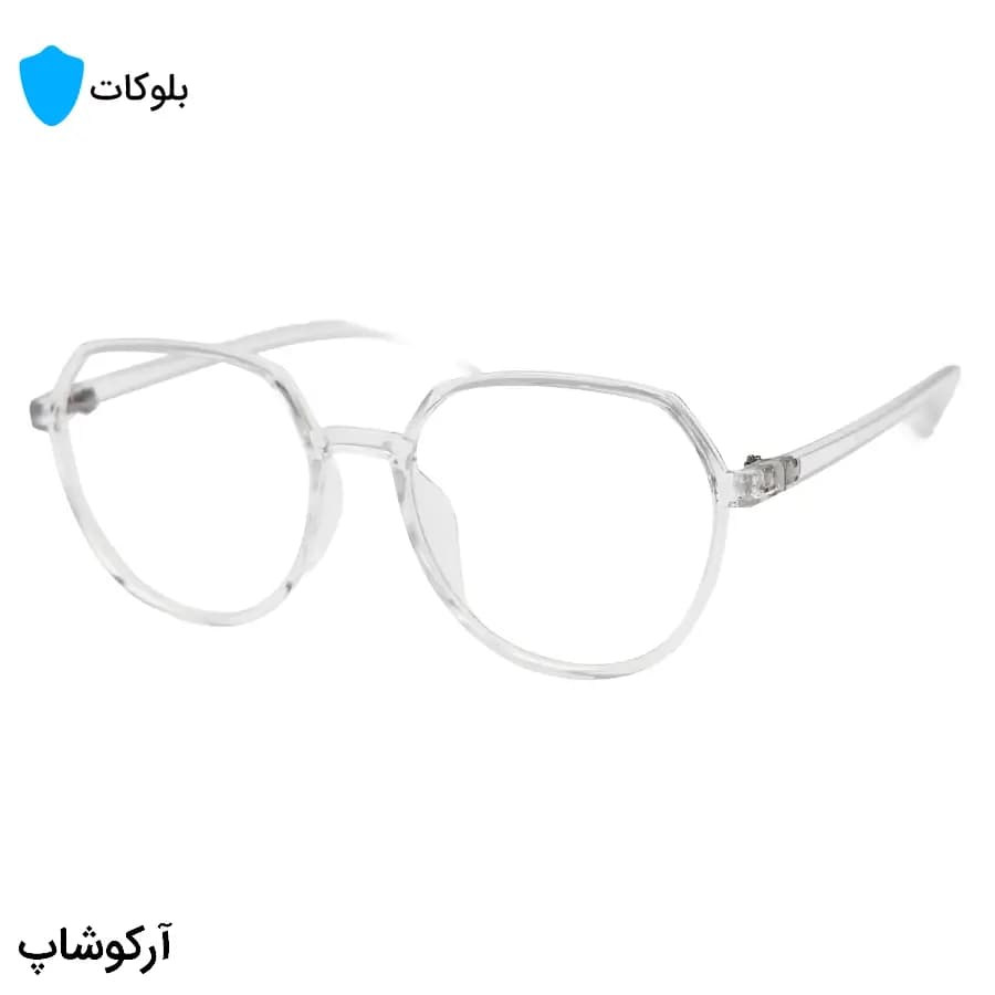 عینک با فریم بیرنگ و شفاف، شکل گرد مدرن، از جنس کائوچو و لنز بلوکات مدل 20314