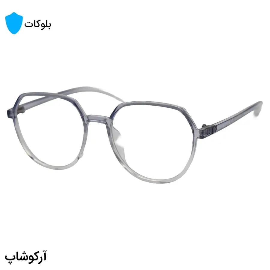 عینک با فریم آبی رنگ، شکل گرد مدرن، از جنس کائوچو و لنز بلوکات مدل 20314