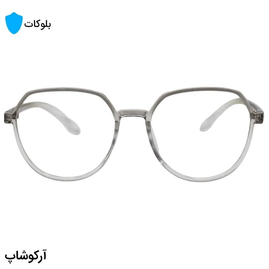 عینک با فریم طوسی رنگ، شکل گرد مدرن، از جنس کائوچو و لنز بلوکات مدل 20314 — تصویر ۳