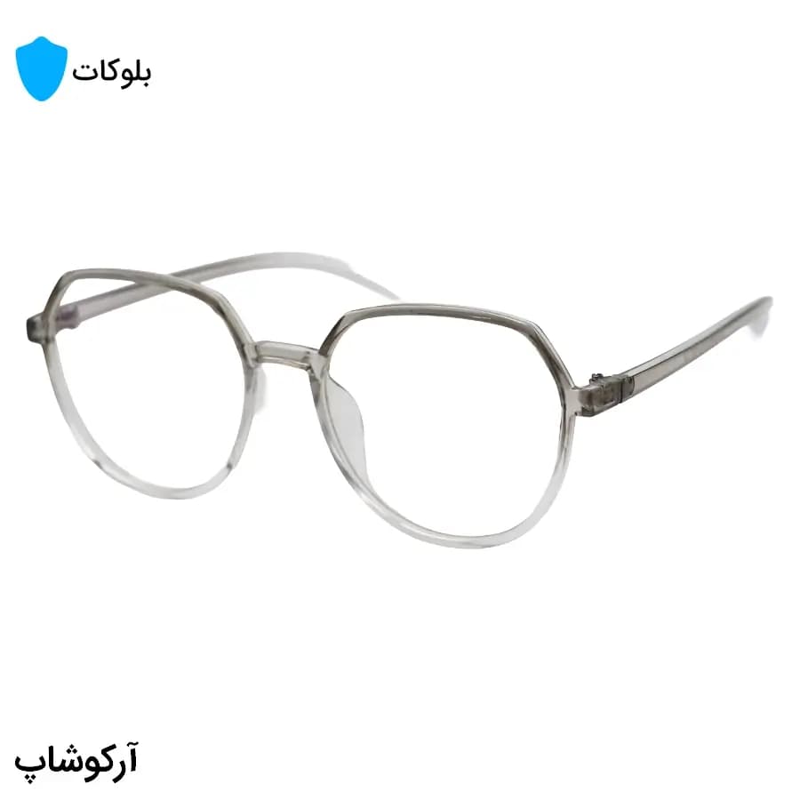 عینک با فریم طوسی رنگ، شکل گرد مدرن، از جنس کائوچو و لنز بلوکات مدل 20314