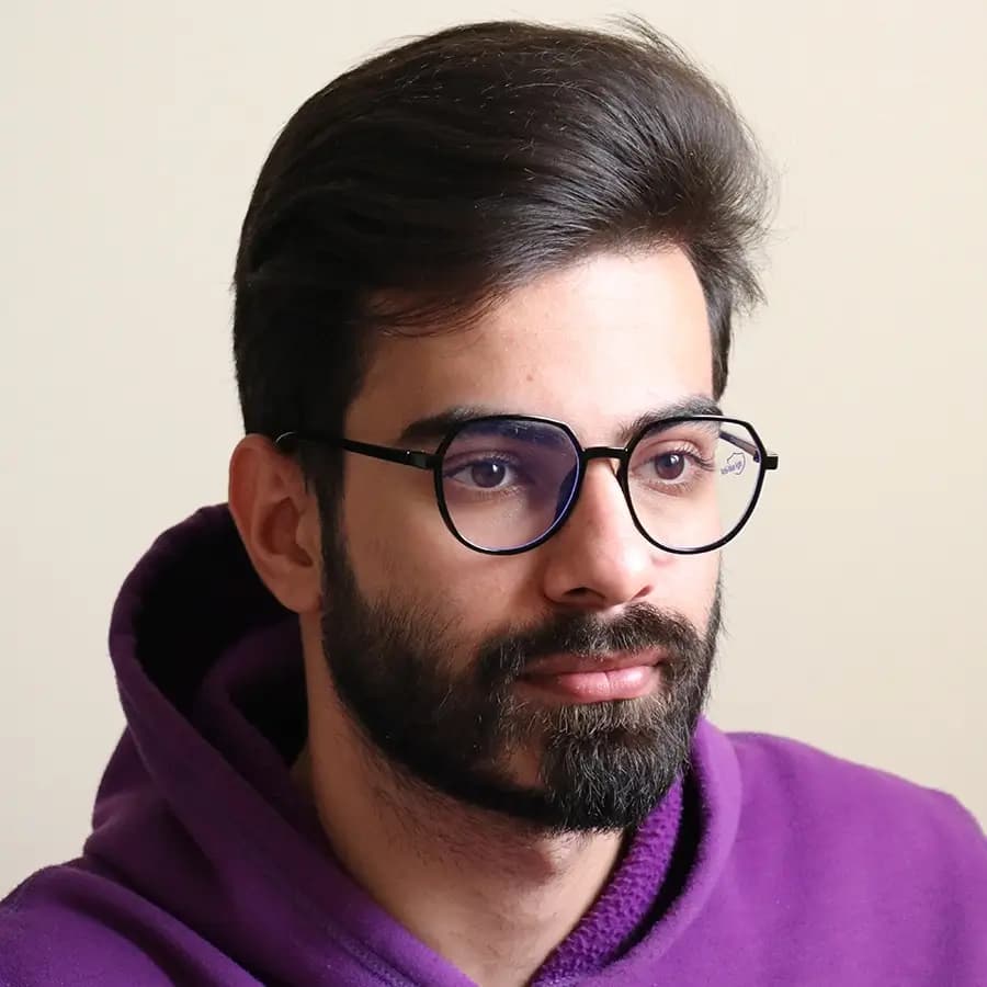 عینک با فریم طوسی رنگ، شکل گرد مدرن، از جنس کائوچو و لنز بلوکات مدل 20314 — تصویر ۲