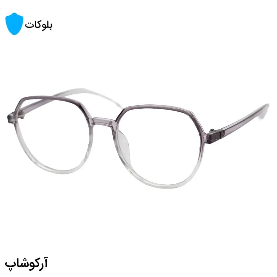عینک با فریم بنفش رنگ، شکل گرد مدرن، از جنس کائوچو و لنز بلوکات مدل 20314