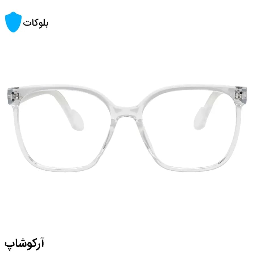 عینک با فریم بی‌رنگ و کریستالی، شکل مربعی بزرگ، از جنس کائوچو و لنز بلوکات مدل 20396 — تصویر ۳