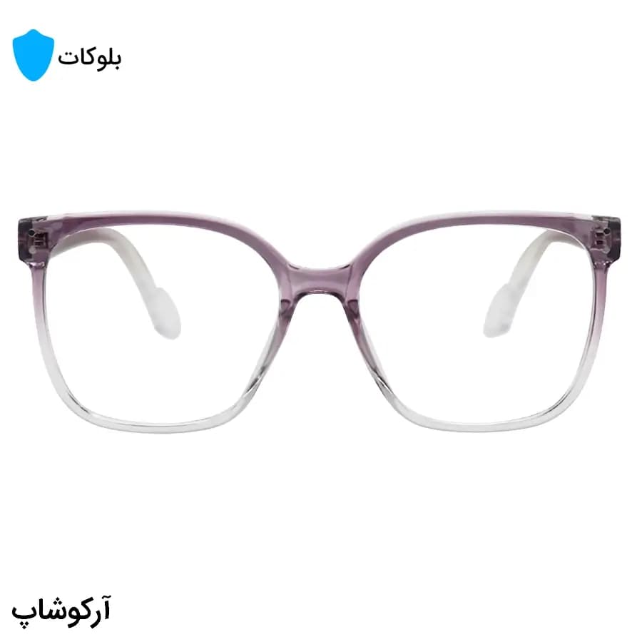 عینک با فریم بنفش رنگ، شکل مربعی بزرگ، از جنس کائوچو و لنز بلوکات مدل 20396 — تصویر ۳