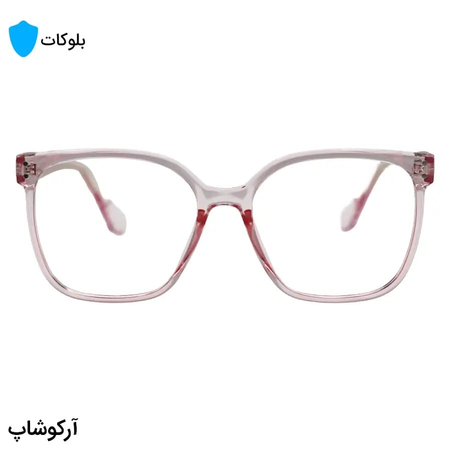 عینک با فریم صورتی رنگ، شکل مربعی بزرگ، از جنس کائوچو و لنز بلوکات مدل 20396 — تصویر ۳