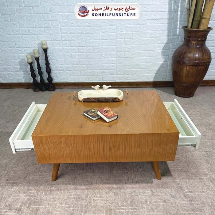 میز جلومبلی چوبی مدرن کشو دار مدل 133 سهیل (روکش طبیعی چوب بلوط) — تصویر ۳