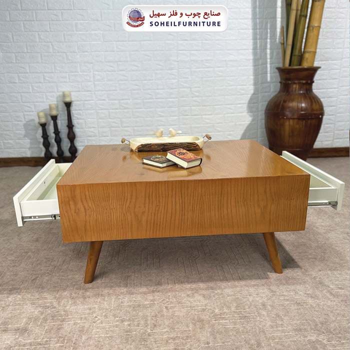 میز جلومبلی چوبی مدرن کشو دار مدل 133 سهیل (روکش طبیعی چوب بلوط) — تصویر ۷