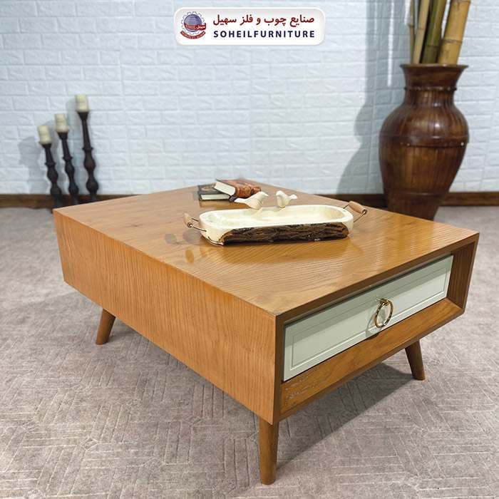 میز جلومبلی چوبی مدرن کشو دار مدل 133 سهیل (روکش طبیعی چوب بلوط) — تصویر ۴