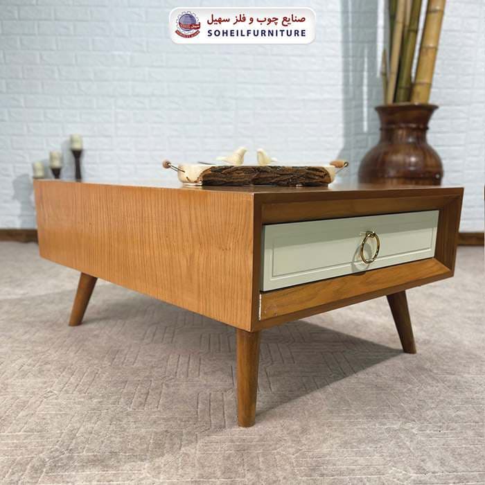 میز جلومبلی چوبی مدرن کشو دار مدل 133 سهیل (روکش طبیعی چوب بلوط) — تصویر ۵