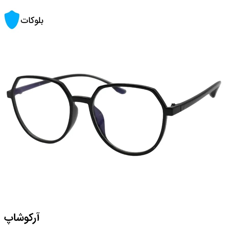 عینک با فریم مشکی رنگ، شکل گرد مدرن، از جنس کائوچو و لنز بلوکات مدل 20314