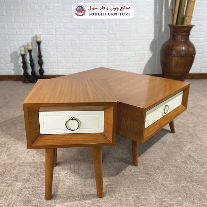 میز عسلی(بغل مبل) چوبی کشو دار مدرن مدل 133 سهیل (روکش طبیعی چوب بلوط) — تصویر ۵
