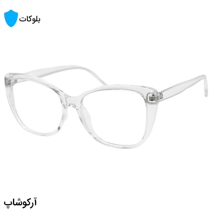عینک زنانه با فریم بی‌رنگ و کریستالی، شکل چشم گربه‌ای، از جنس کائوچو و لنز بلوکات مدل 20388