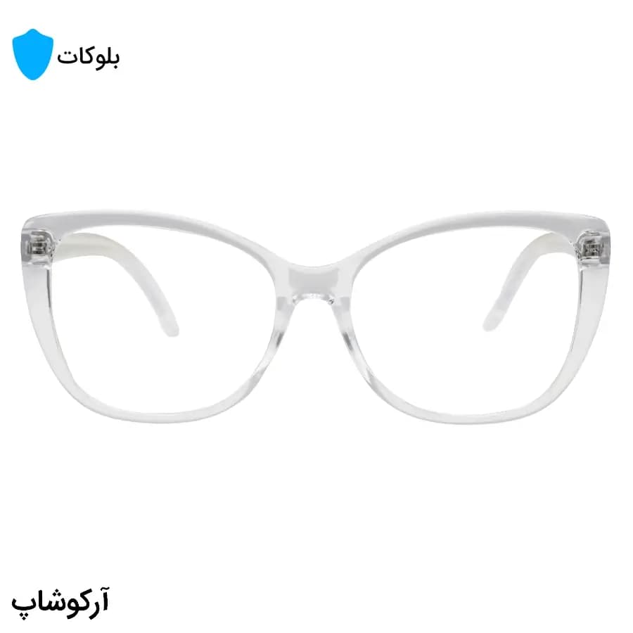 عینک زنانه با فریم بی‌رنگ و کریستالی، شکل چشم گربه‌ای، از جنس کائوچو و لنز بلوکات مدل 20388 — تصویر ۳