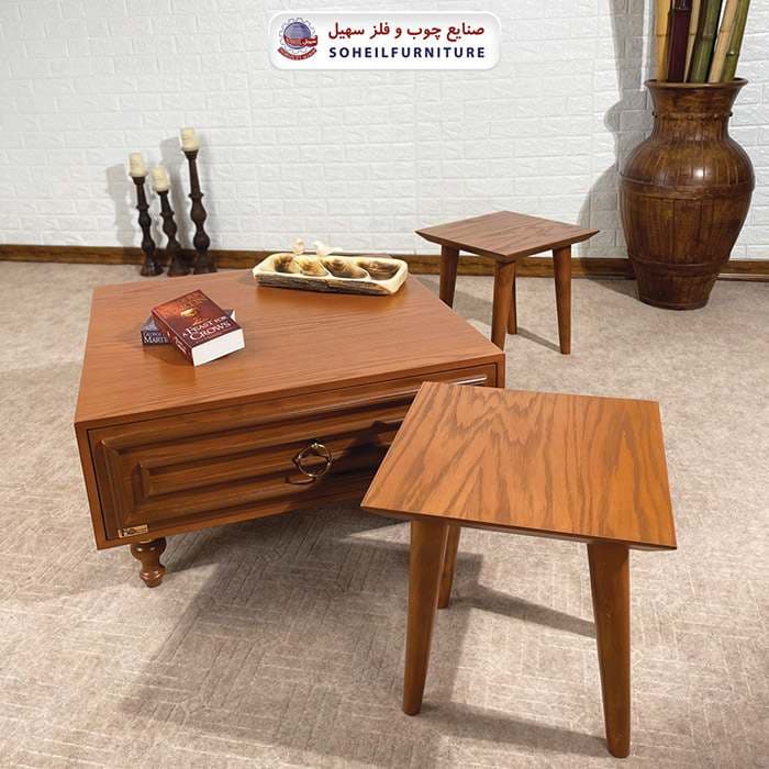 میز جلومبلی چوبی کشو دار کلاسیک مدل 135 سهیل (روکش طبیعی چوب بلوط) — تصویر ۷