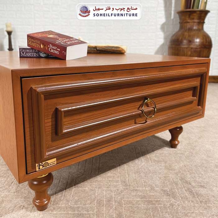 میز جلومبلی چوبی کشو دار کلاسیک مدل 135 سهیل (روکش طبیعی چوب بلوط) — تصویر ۴