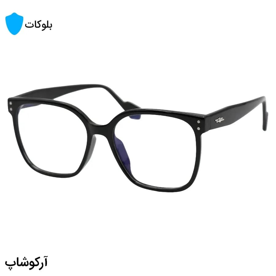 عینک با فریم مشکی رنگ، شکل مربعی بزرگ، از جنس کائوچو و لنز بلوکات مدل 20396