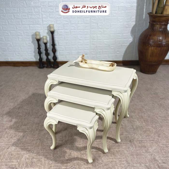 میز عسلی چوبی کلاسیک 3 تیکه مدل 0086 سهیل — تصویر ۶