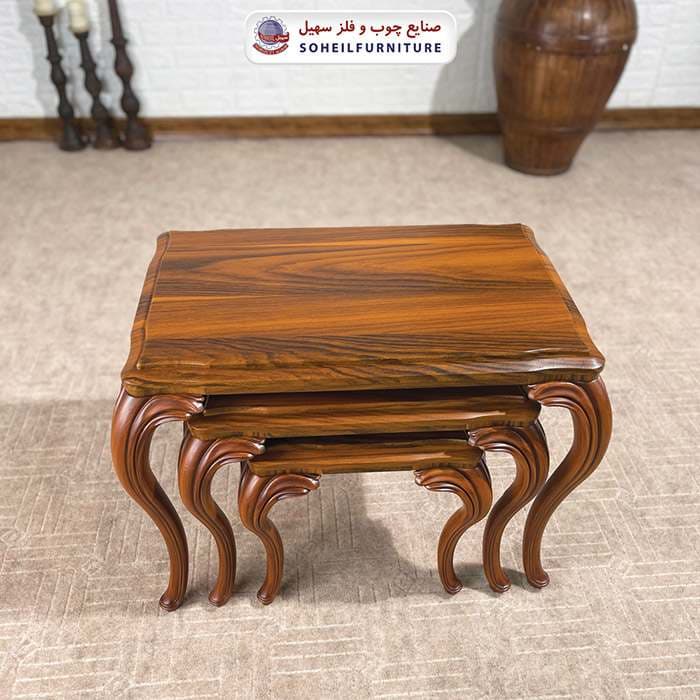 میز عسلی چوبی کلاسیک 3 تیکه مدل 0086 سهیل — تصویر ۸