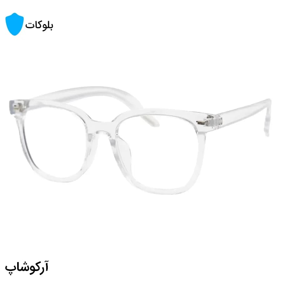 عینک با فریم بی‌رنگ و کریستالی، شکل مربعی، از جنس کائوچو و لنز بلوکات مدل 20324