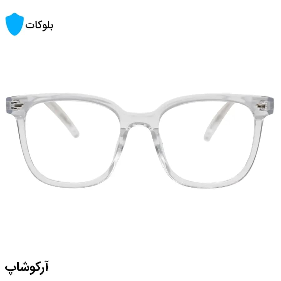 عینک با فریم بی‌رنگ و کریستالی، شکل مربعی، از جنس کائوچو و لنز بلوکات مدل 20324 — تصویر ۳