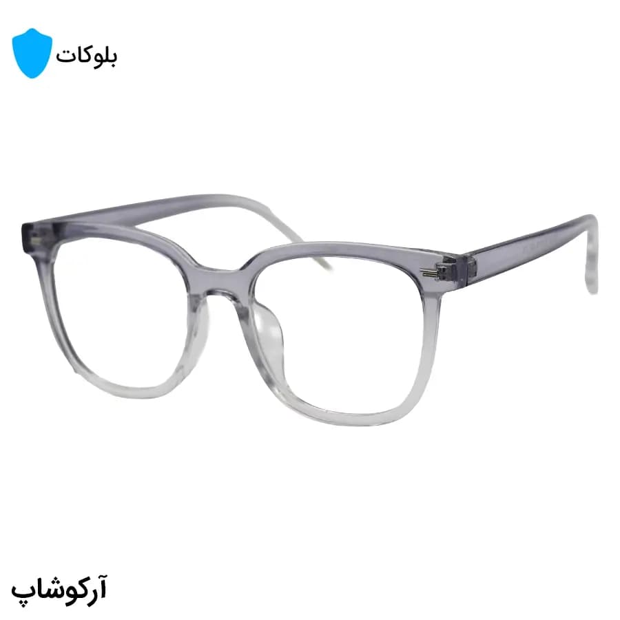 عینک با فریم آبی رنگ، شکل مربعی، از جنس کائوچو و لنز بلوکات مدل 20324