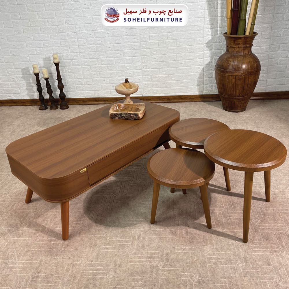 میز عسلی گرد چوبی مدرن 3 تیکه مدل 134 سهیل — تصویر ۶