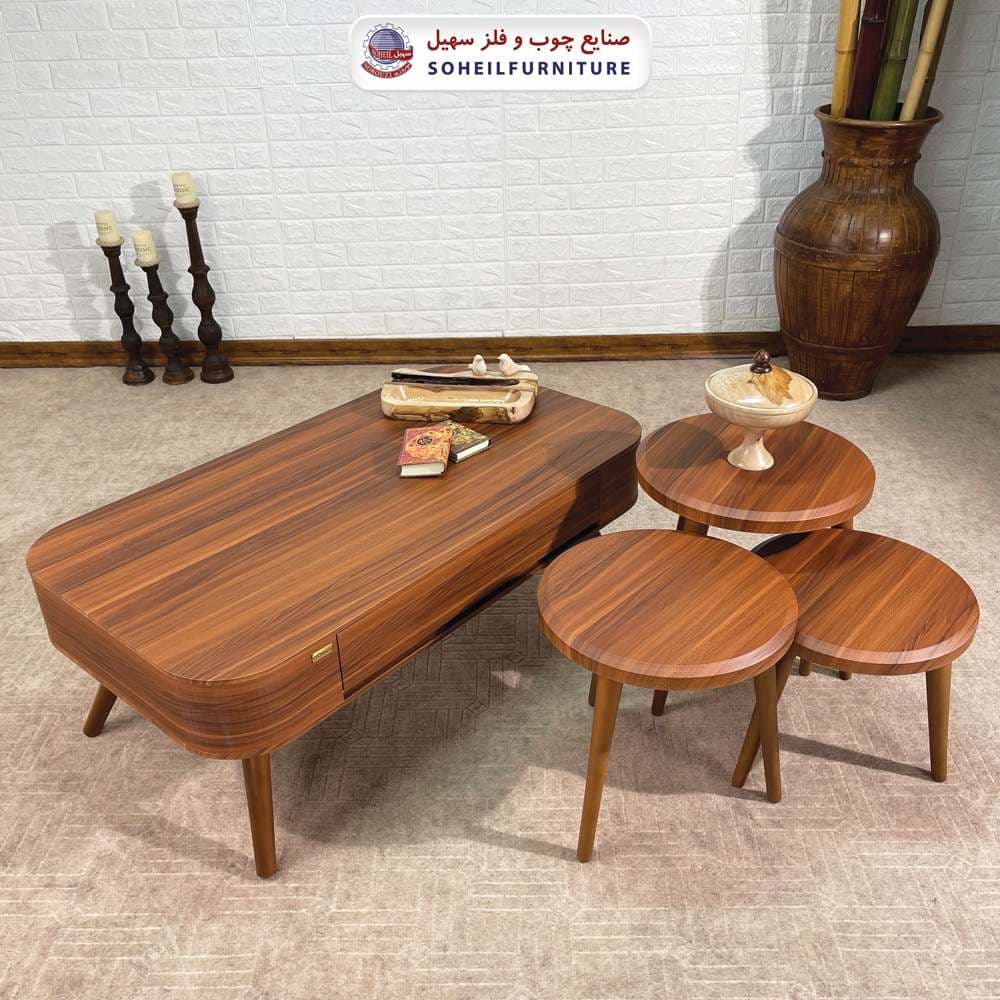 میز عسلی گرد چوبی مدرن 3 تیکه مدل 134 سهیل — تصویر ۸