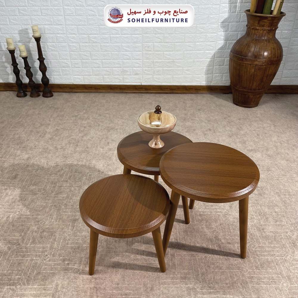 میز عسلی گرد چوبی مدرن 3 تیکه مدل 134 سهیل — تصویر ۴