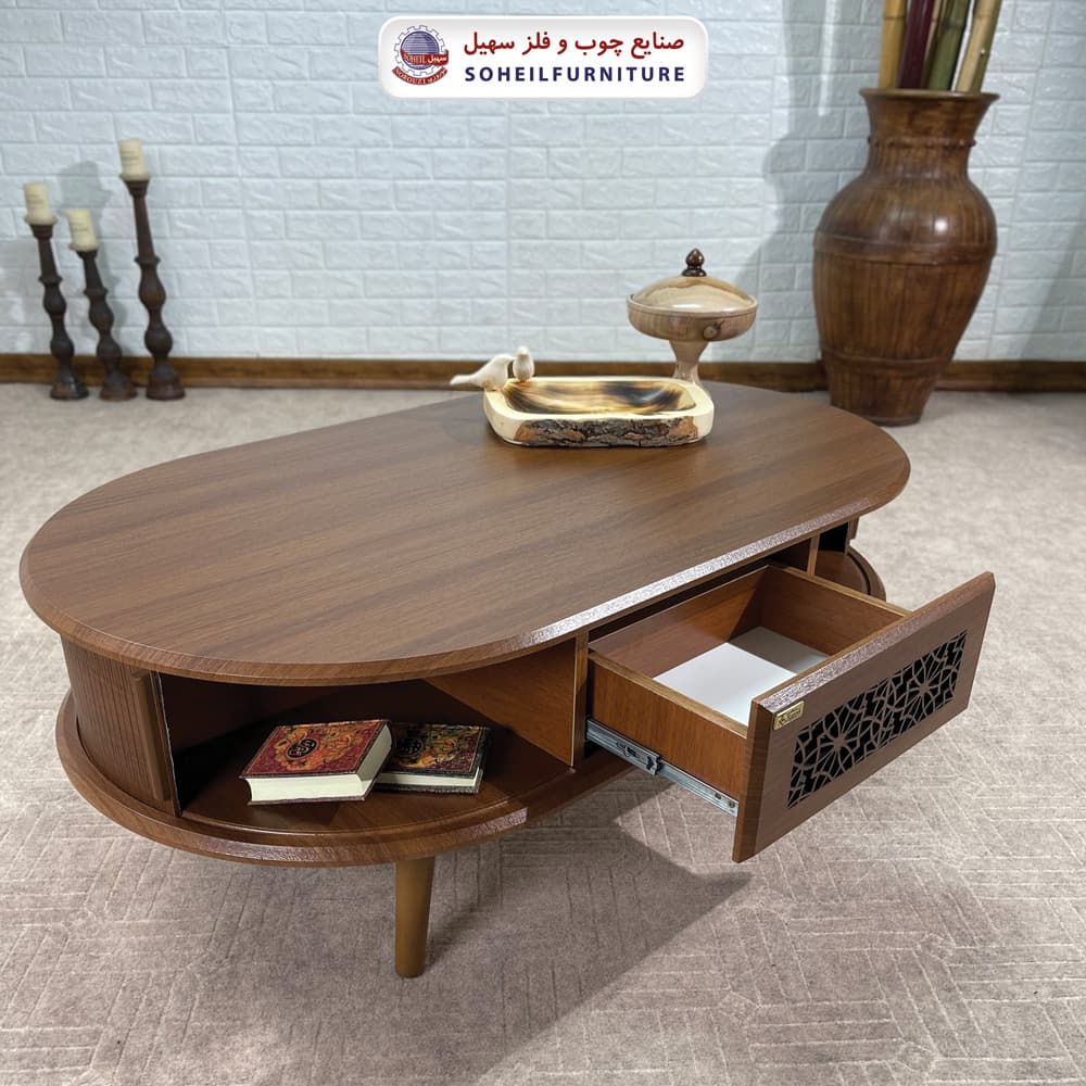 میز جلومبلی کرکره ای چوبی کلاسیک کشو دار مدل 134 سهیل — تصویر ۴