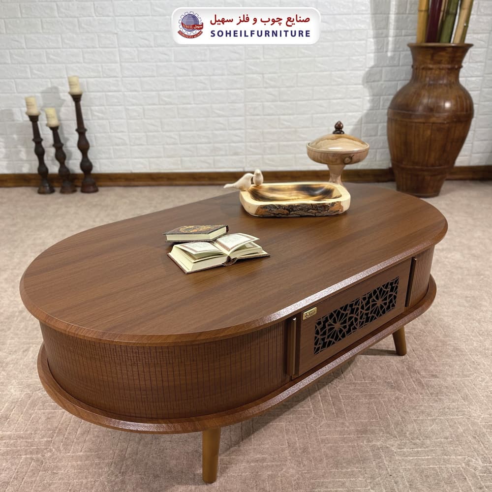 میز جلومبلی کرکره ای چوبی کلاسیک کشو دار مدل 134 سهیل — تصویر ۲