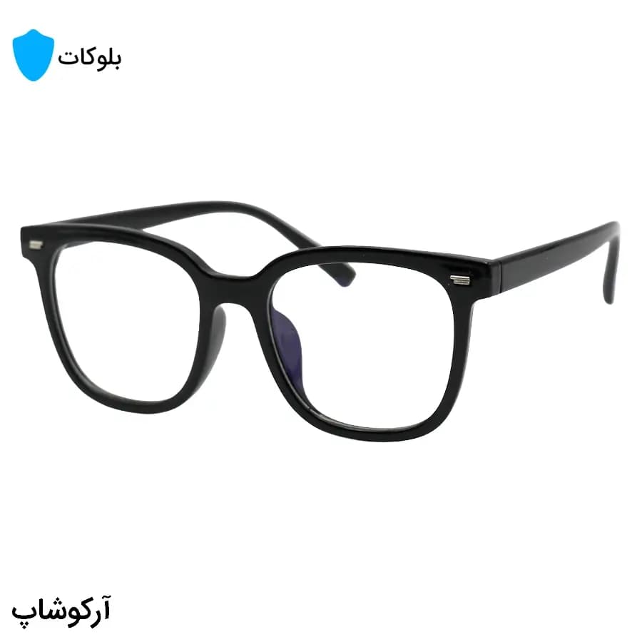 عینک با فریم مشکی رنگ، شکل مربعی، از جنس کائوچو و لنز بلوکات مدل 20324