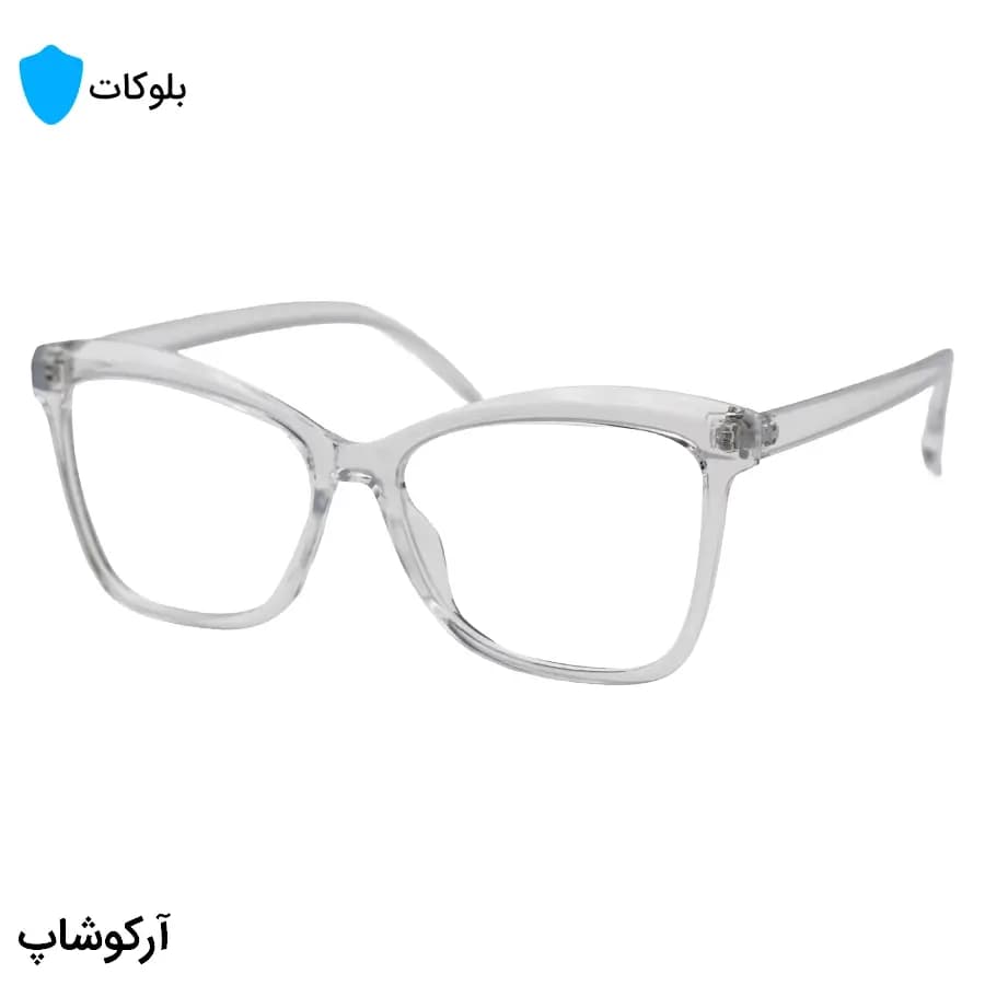 عینک زنانه با فریم بی‌رنگ و شفاف، شکل بال پروانه‌ای، از جنس کائوچو و لنز بلوکات مدل 203103