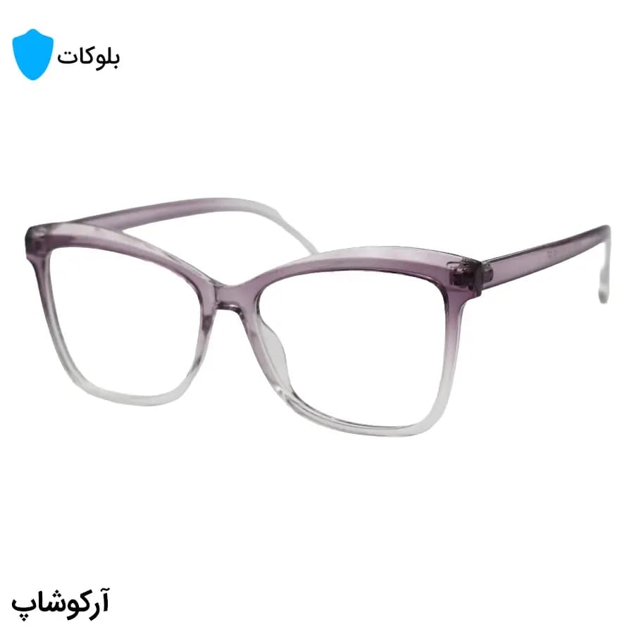 عینک زنانه با فریم بنفش رنگ، شکل بال پروانهای، از جنس کائوچو و لنز بلوکات مدل 203103