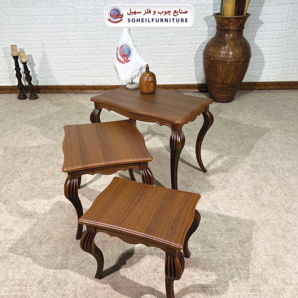میز عسلی چوبی کلاسیک 3 تیکه مدل 0080سهیل — تصویر ۶