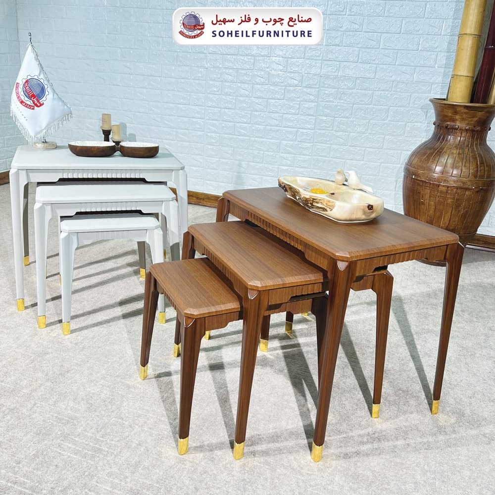 میز عسلی چوبی مدرن 3 تیکه مدل 0090 — تصویر ۲