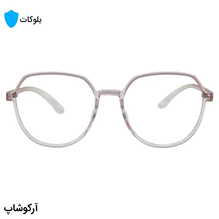 عینک با فریم صورتی رنگ، شکل گرد مدرن، از جنس کائوچو و لنز بلوکات مدل 20314 — تصویر ۳
