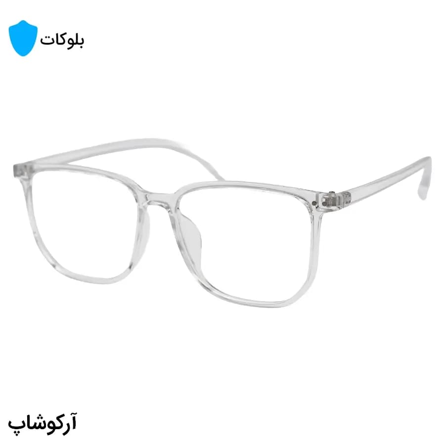 عینک با فریم شفاف و کریستالی، شکل مربعی، از جنس کائوچو و لنز بلوکات مدل 20355