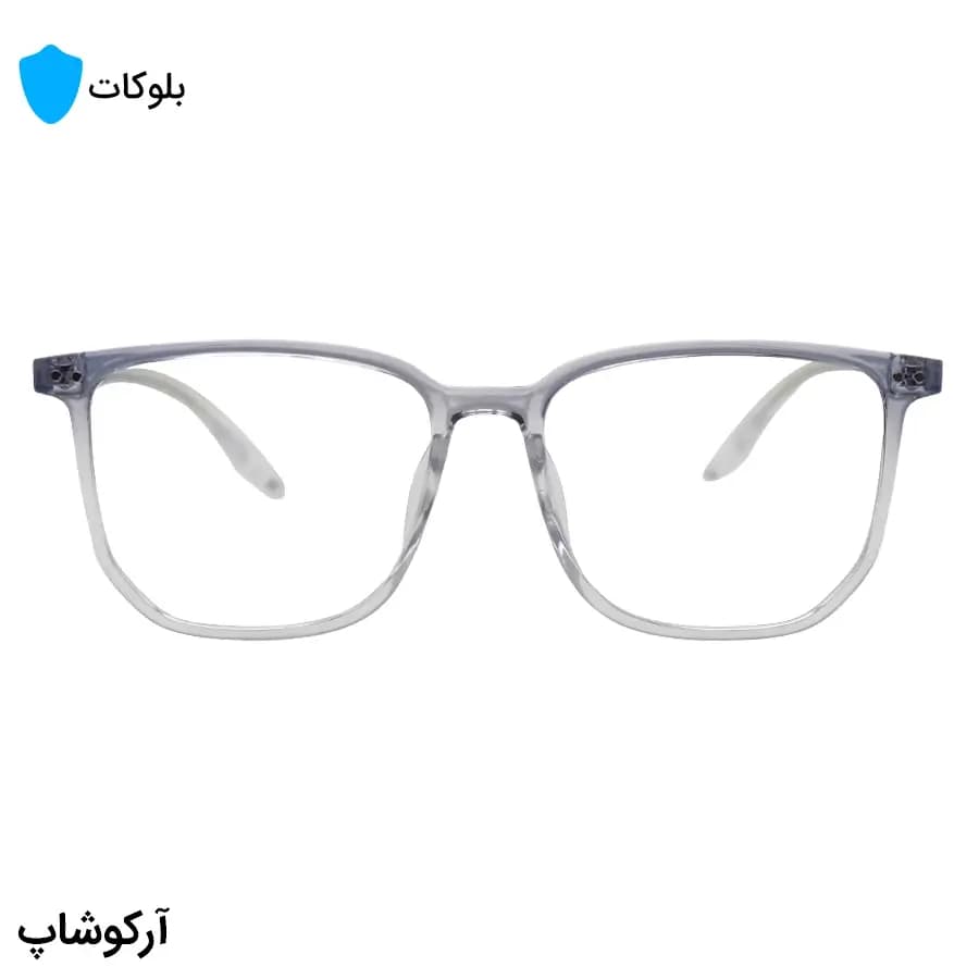 عینک با فریم آبی رنگ، شکل مربعی، از جنس کائوچو و لنز بلوکات مدل 20355 — تصویر ۳